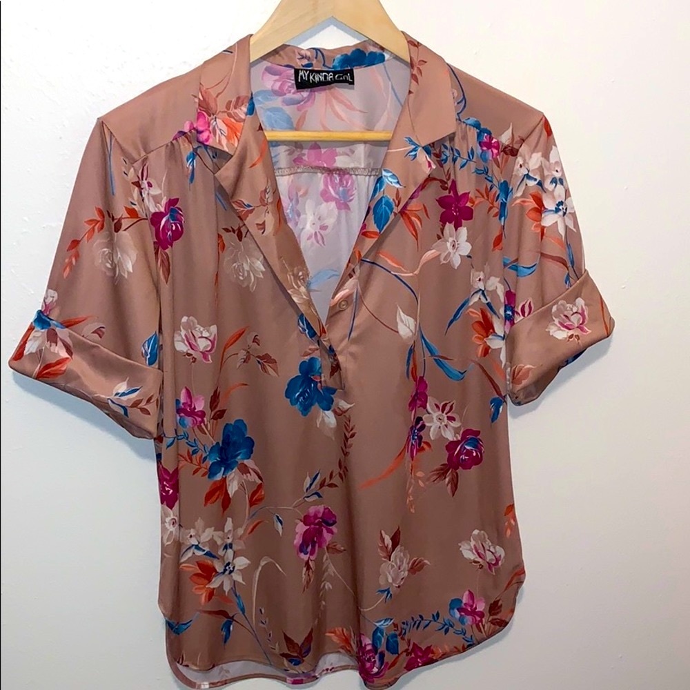 Vintage Floral Blouse in Pink and Blue
